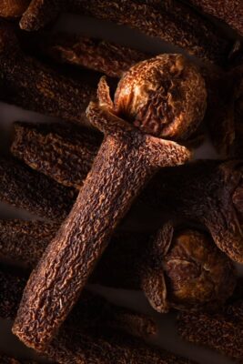 Macro shot of aromatic dried clove, showcasing rich texture and earthy tones.