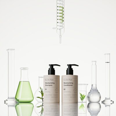 A group of glass vases filled with liquid