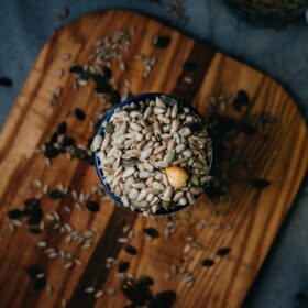 brown nuts on black cup